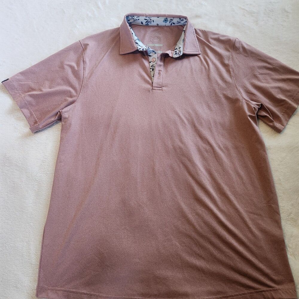 Swannies Golf Men's Performance Polo Shirt Size Large Pink Floral Accents